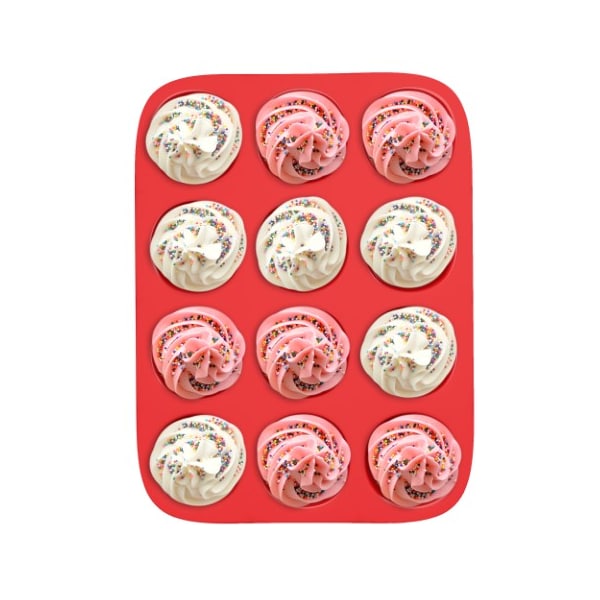 Hastings Home 12 cups Silicone Muffin Pan, Nonstick Muffin/Brownie Reusable Baking Tray for Microwave, Oven, Freezer 285866LDZ - main